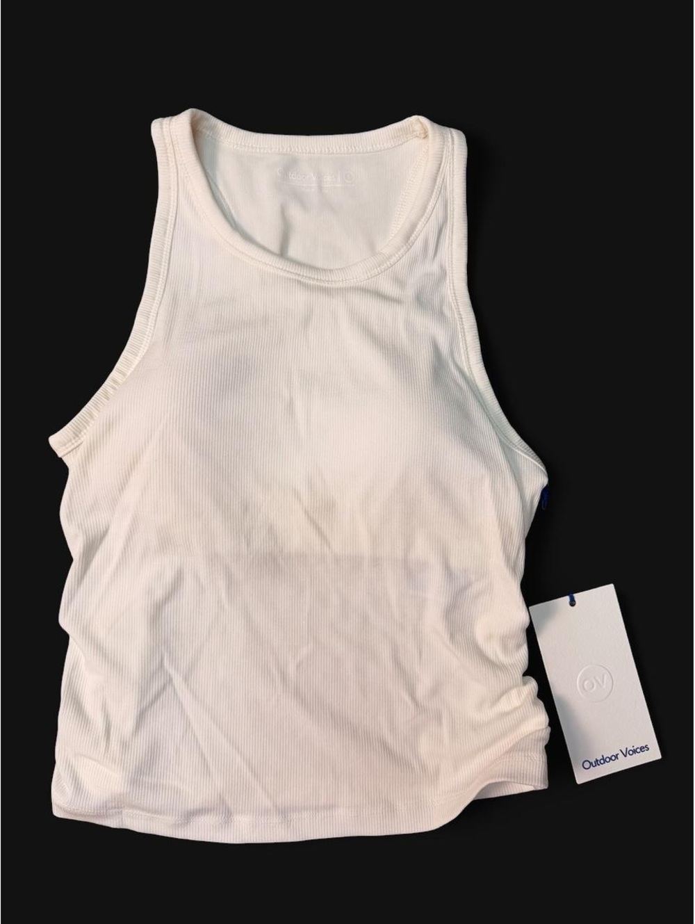 NWT Outdoor Voices Rib Side Ruched Tank Small Egret White Built In Bra